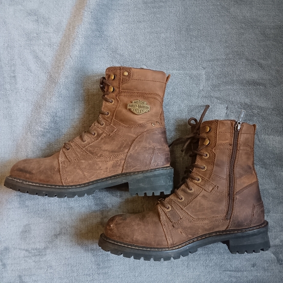 Harley Davidson Mens 10 M Rustic Brown Leather Riding Boots Rugged Motorcycle - Picture 2 of 13